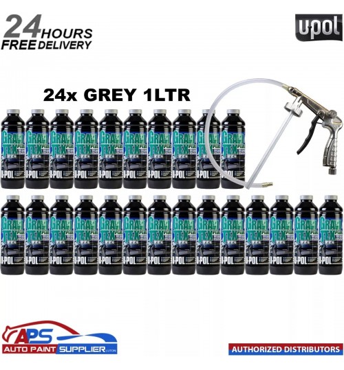24X U-POL GRAVITEX PLUS HS STONE CHIP COATING UPOL, PROTECTER 1L WITH GUN -GREY